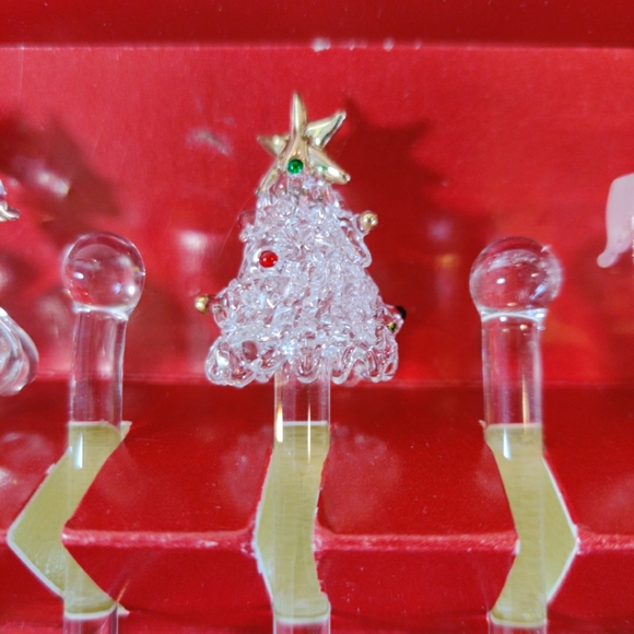 6 Clear Glass Swizzle Sticks Set Boston Warehouse Xmas Tree, Reindeer, Candle... - Picture 6 of 9